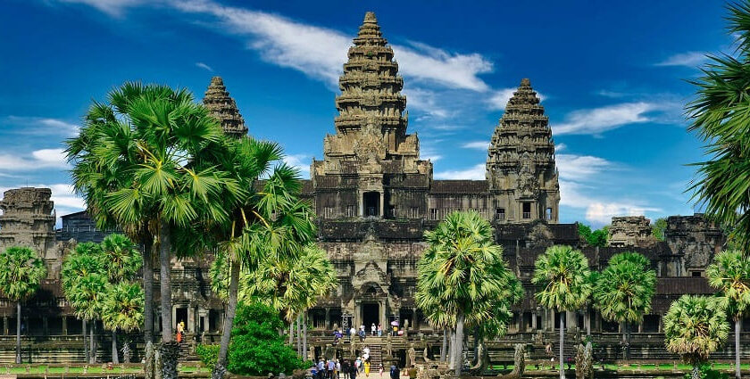 A breathtaking view of a historical monument in Cambodia during the daytime for all.