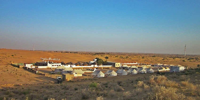 Distant view of the desert camps at the Mirvana Resort