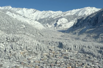 Manali, Himachal Pradesh, gets covered with a thick blanket of snow during the winter season.