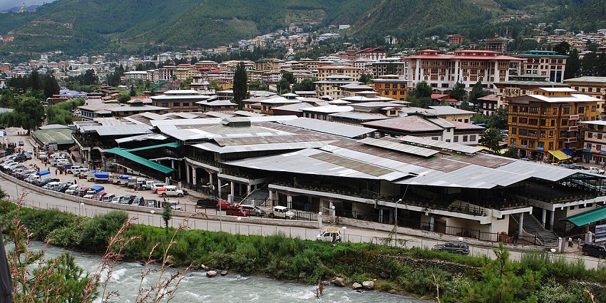 A look into places for shopping in Bhutan - Thimphu Bazaar featuring several local goods.