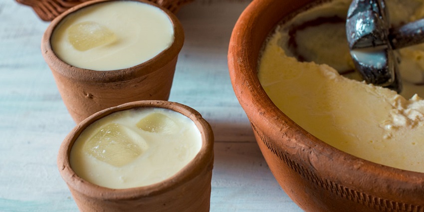 A refreshing glass of Chaach served with malai.