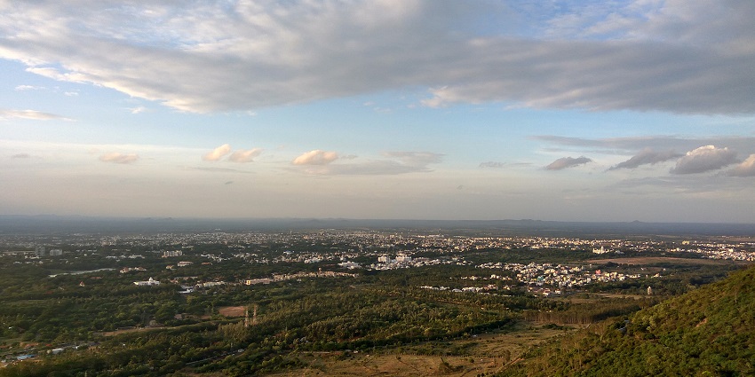 A scenic and panoramic view of the entire city from the Chamundi Hills in Mysore, Karnataka
