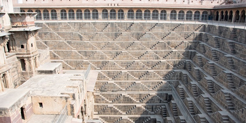 A stepwell in Rajasthan, Chand Baorii, one of the top places to visit near Jaipur.