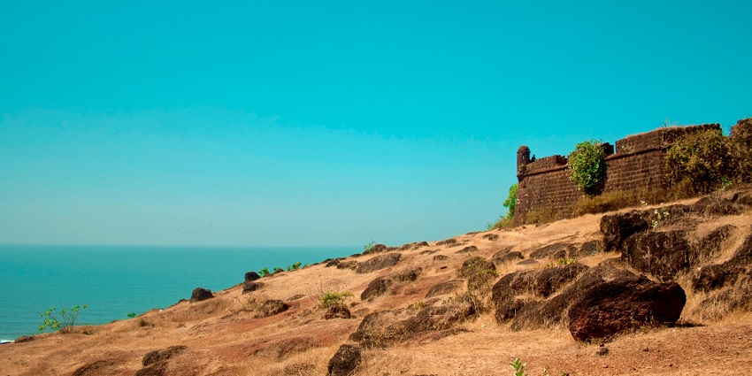 Panoramic image of the beautiful Chapora Fort located in Gao near the Chapora river