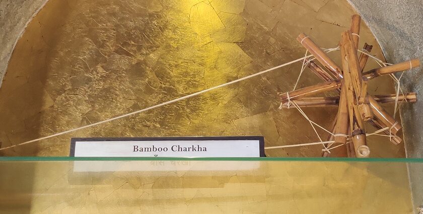 Snapshot of the bamboo Charkha in the Charkha Museum which is symbol of Freedom Movement.