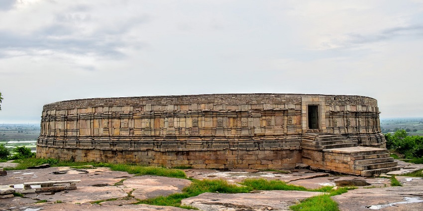 view of Chausath Yogini Temple with its intricately carved façade and historical architecture