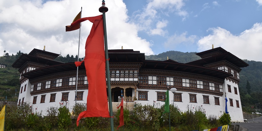 View of Chukha (Mepetsa), Bhutan, from the other side of the Wangchu river