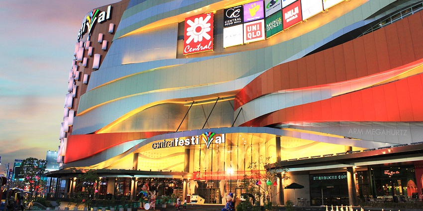 A well-lit Central Chiang Mai Mall in the Chiang Mai province, northern Thailand.