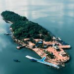 Aerial view of the beautiful lake and Chilika Wildlife Sanctuary located in Odisha.