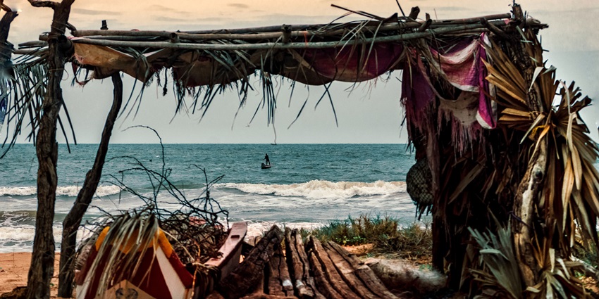 Boats stored in a boat hanger near Chirala Beach, Andhra Pradesh, reflecting the region's coastal livelihood.