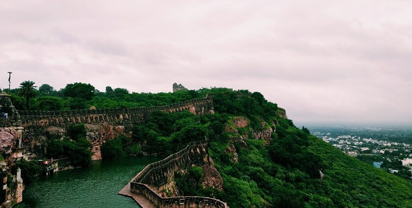 The panoramic view of Chittorgarh Fort and the scenic city of Chittorgarh in Rajasthan