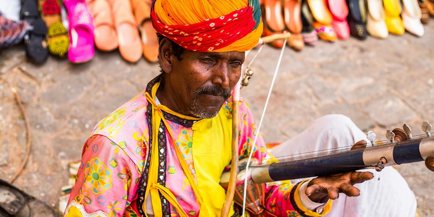Rajasthani Music being played in Chokhi Dhani, one of the best places to see near Jaipur.