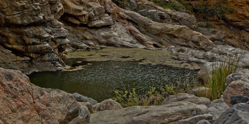 Pleasant Chunchi Falls set a picturesque setting, with water cascading over craggy rocks.