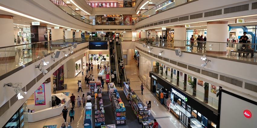 View of bustling halls of City Mall, the biggest shopping mall in Gandhinagar
