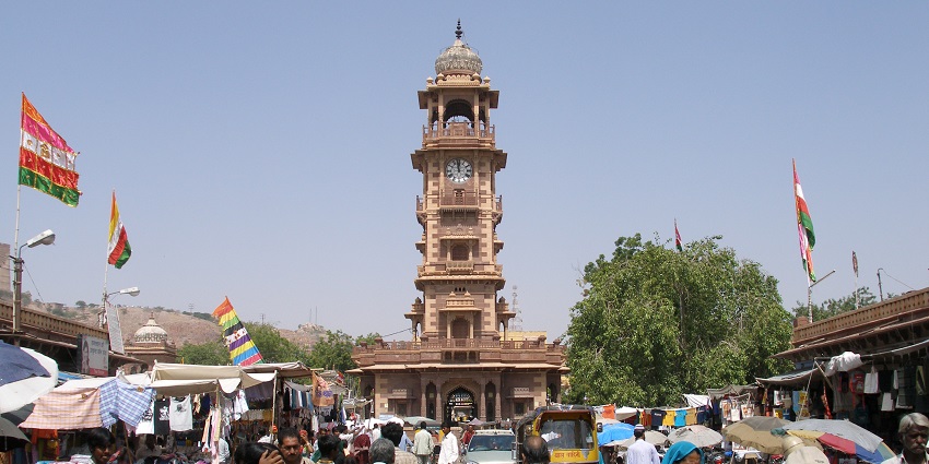 Shopping in Jodhpur's Clock Tower Market offers textiles, spices, sweets, and Ghanta Ghar.