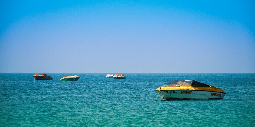 A view of shimmering waters of Colva Beach, one of the famous beaches in South Goa.