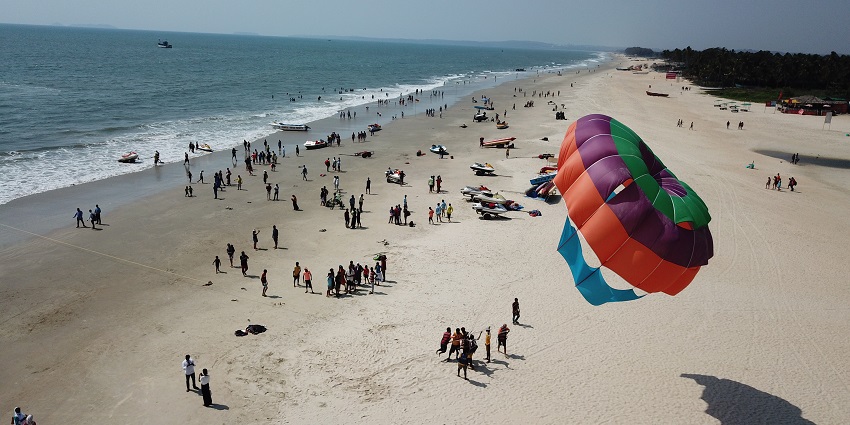 panoramic aerial view of the beautiful Colva Beach in Goa