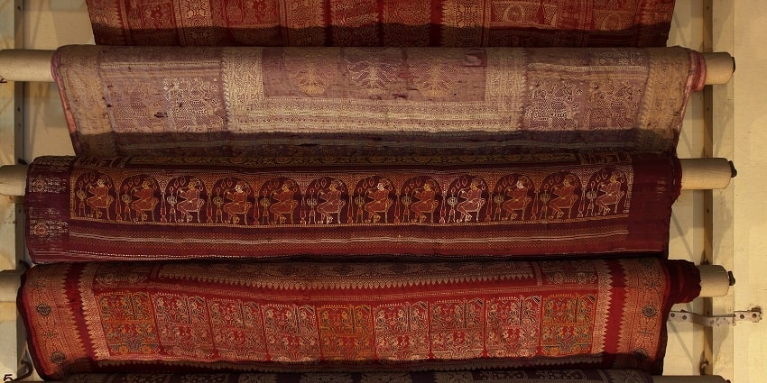 Snapshot of the hand woven saris in the handi craft museum in national capital of Delhi