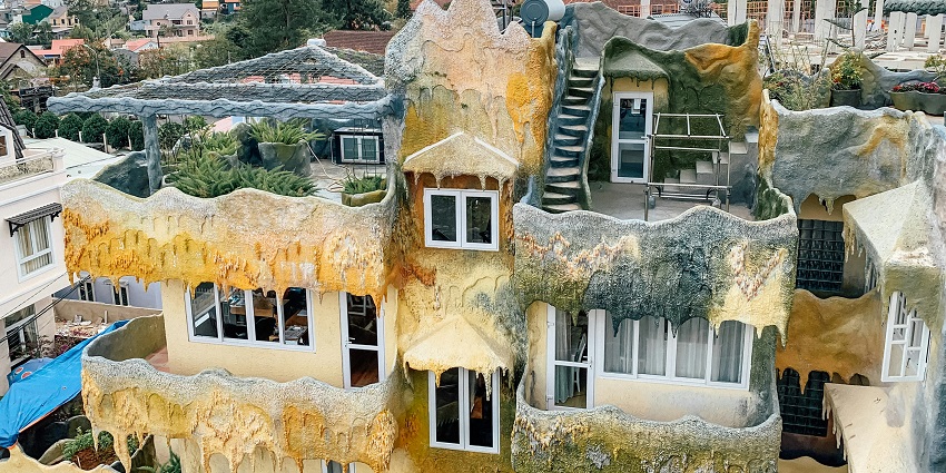 A glimpse of the iconic Crazy House, with twisting stairs, a tourist hotspot in Vietnam.