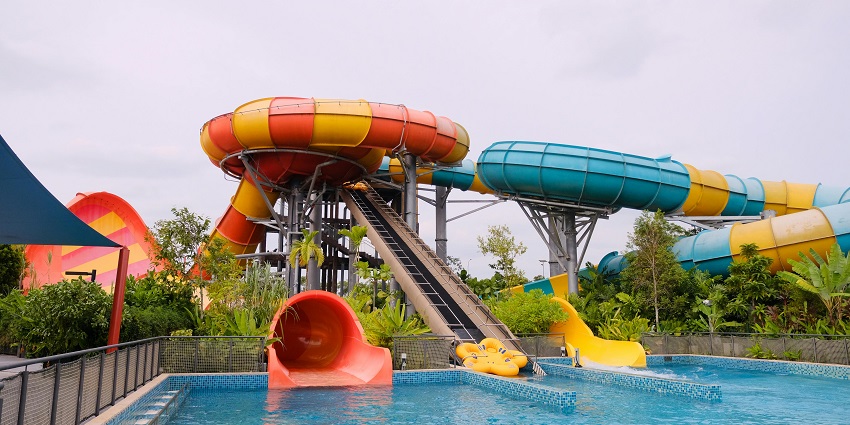 A glimpse of colourful rides at the Crazy Waters, one of the top water parks in Bangalore.