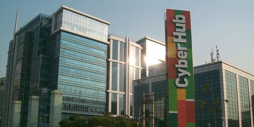 A vibrant view of Gurgaon CyberHub, near Heritage Transport Museum, showcasing its modern architecture and lively atmosphere.