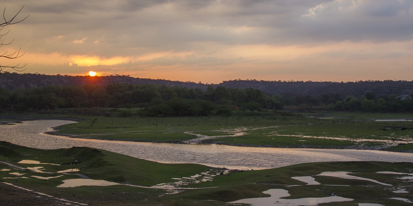 Beautiful view of Damdama Lake during sunset.