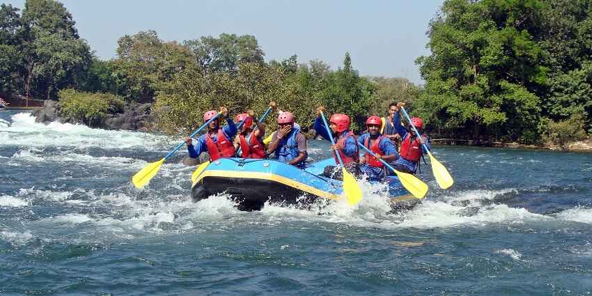 Tourists river rafting at Dandeli river, one of the best adventure activities