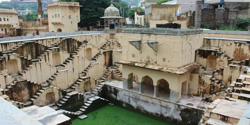 The landscape picture of the Chand Baroi stepwell one of the largest stepwell in India.