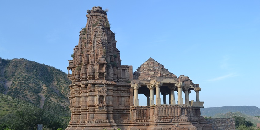 A serene view of the Devi Temple in Khatu Shyam, a top place to visit, with idol of Durga.