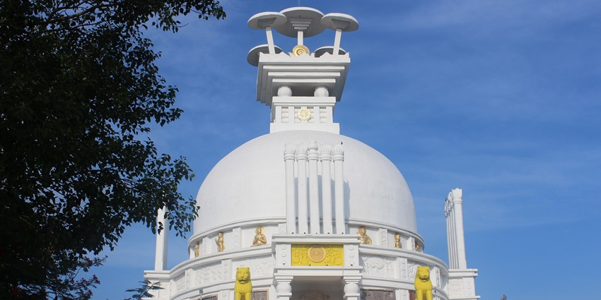 Pristine white beauty of Dhauli Shanti Stupa, a famous tourist attraction of the region.