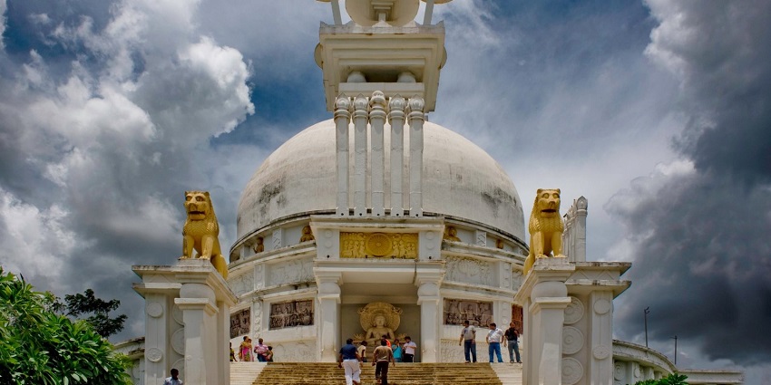 View of Dhauli Shanti Stupa, a tourist attraction located in the Indian state of Odisha.