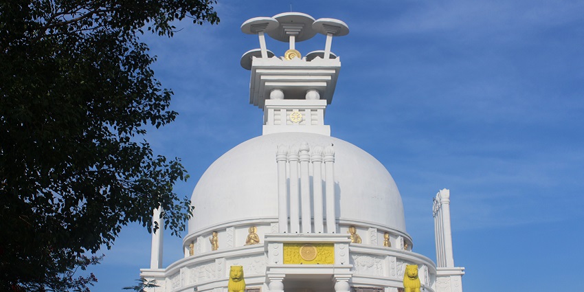 Stairs to the Dhauli Shanti Stupa at Dhauligiri Hills near Bhubaneswar city, Odisha.
