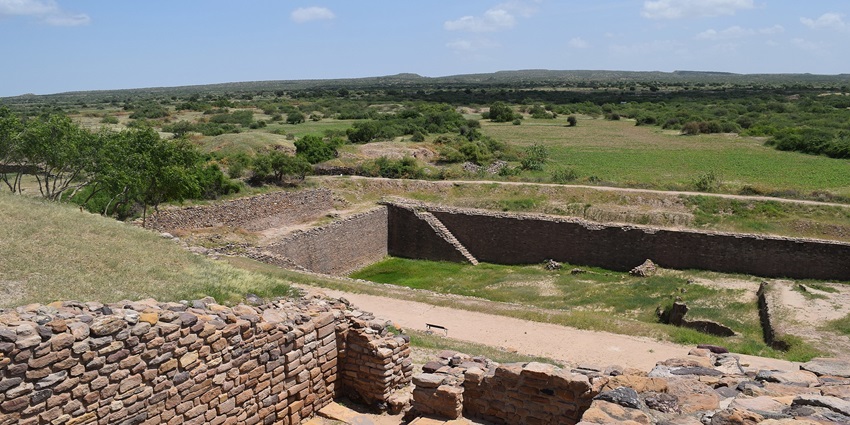 The ancient archaeological site of Dholavira, showcasing the ruins of a well-planned Harappan city.