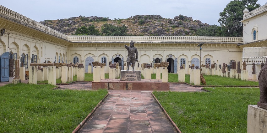 Statue of a brave ruler from Bundelkhand in Dhubela Museum.
