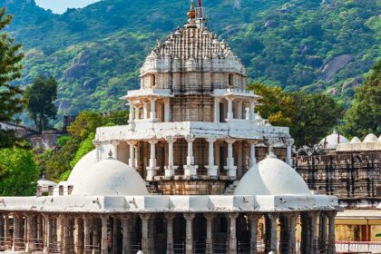 The intricate architecture of Dilwara Temple shows stunning marble craftsmanship.