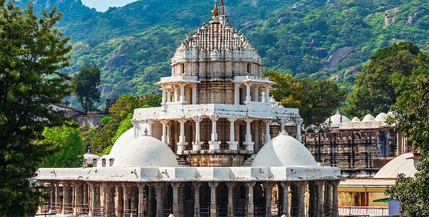 The intricate architecture of Dilwara Temple shows stunning marble craftsmanship.