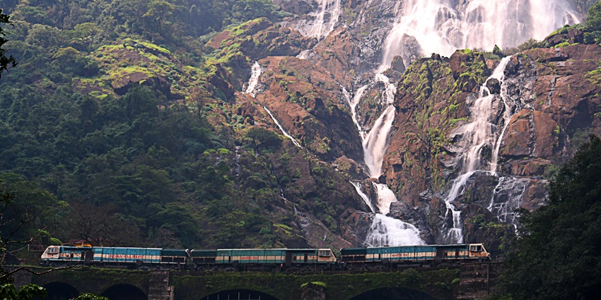 Witness the stunning Dudhsagar Waterfalls on your trip to the Indian state of Goa.
