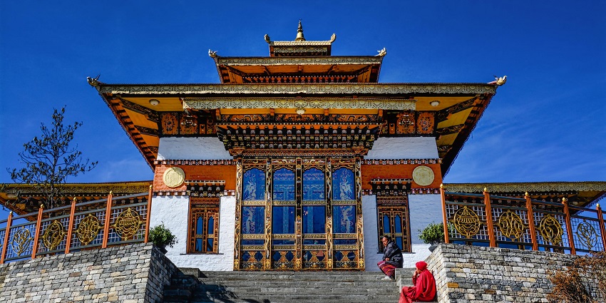 Druk Wangyal Lhakhang at Dochula Pass, an important temple in Bhutan's history.