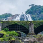 A breathtaking view of a waterfall in Goa surrounded by lush greenery during the day.