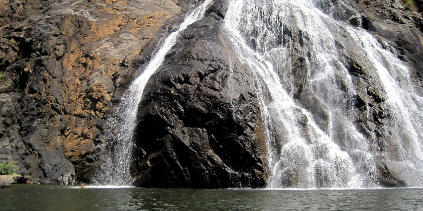 A view of the Dudhsagar Waterfalls, one of the top places to visit in Goa in July.