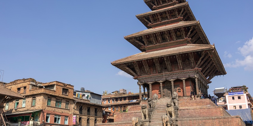 View of Bhaktapur Durbar Square, showcasing ancient architecture and vibrant culture.