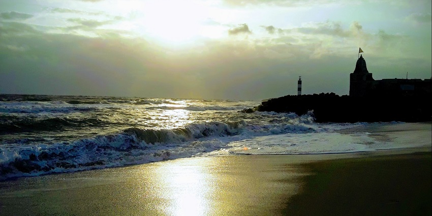 Late evening on the shore of Dwarka Beach in Gujarat.
