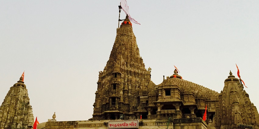Panoramic snapshot of the Dwarkadhish temple is dedicated to Krishna located in Gujarat India.