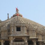 A wide-angle view of the majestic Dwarkadhish Temple, a place of religious significance.