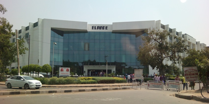 An exterior view of the entrance of Elante Mall at Chandigarh.