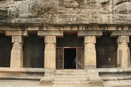 An image of Ellora Caves that feature temples and UNESCO sites.