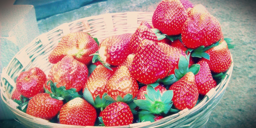 An image showing fresh and juicy strawberries from Mahabaleshwar, kept in a huge basket.