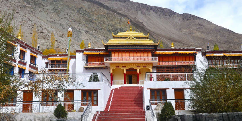 Panoramic view of the Ensa Gompa which is in the valley near the Ladakh in Himalayas