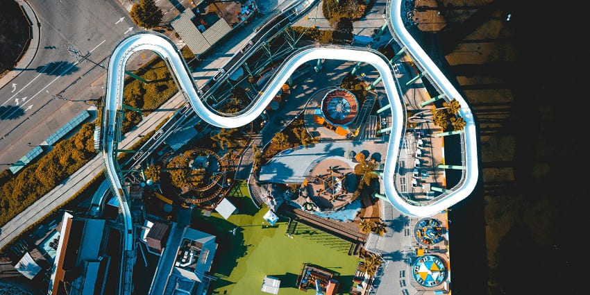 An aerial view of the scenic Escape Park, one of the famous water parks in Bangalore.