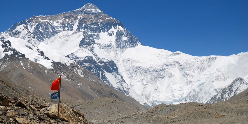 View of Mount Everest Base Camp with rugged terrain to enjoy the Himalaya base camp trek.